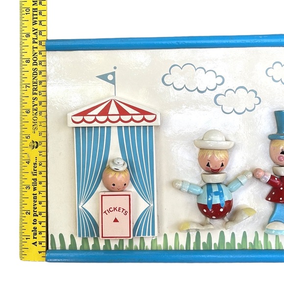 Vintage IRMI Wooden Circus Wall Plaque :: Hand-Painted Nursery Decor :: Blue - Picture 10 of 14